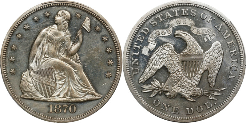 1870 Liberty Seated Silver Dollar. Proof. Unc Details--Stained (PCGS).
PCGS# 70...