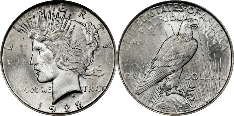 1922 Peace Silver Dollar. VAM-5. Top 50 Variety. Tripled Die Reverse, Tripled Le...