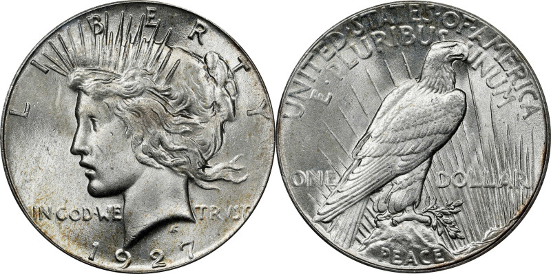 1927 Peace Silver Dollar. VAM-2. Top 50 Variety. Doubled Motto. MS-64 (PCGS).
P...