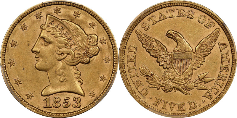 1853 Liberty Head Half Eagle. AU Details--Altered Surfaces (PCGS).
PCGS# 8253. ...