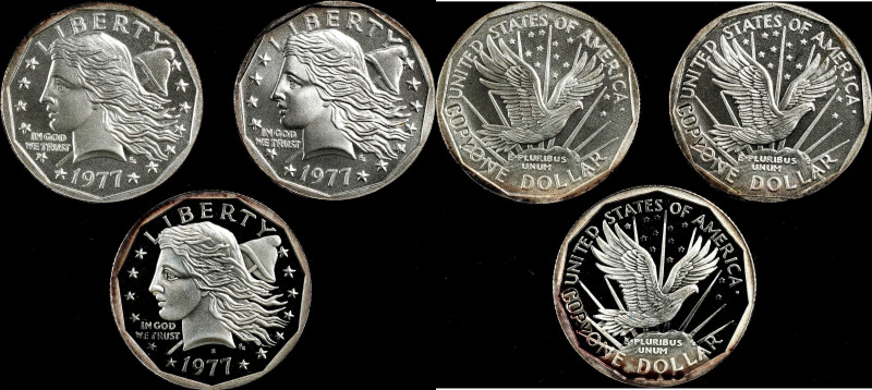 Lot of (3) "1977" Pattern Liberty Dollars. By Frank Gasparro. Private Copy. Silv...