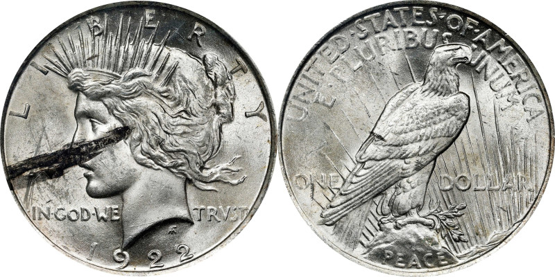 1922 Peace Silver Dollar. Lamination/Improper Metal Mix. MS-60 (PCGS).

Estima...