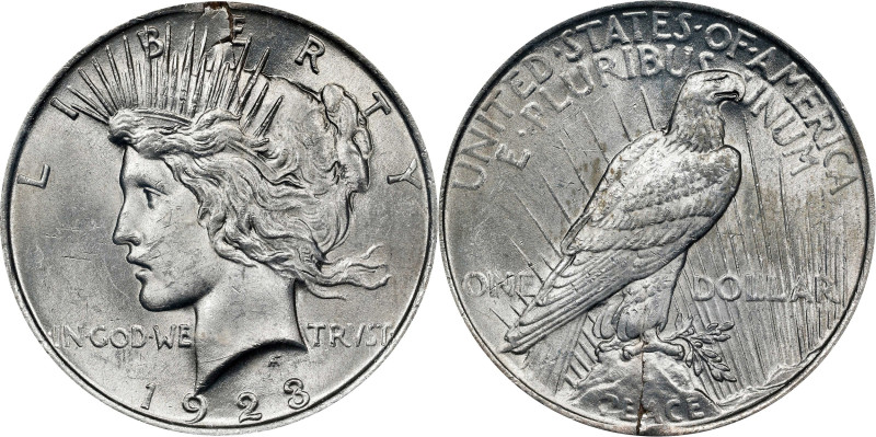 1923 Peace Silver Dollar. 1/2 Inch Cracked Planchet Obverse and Reverse. MS-62 (...