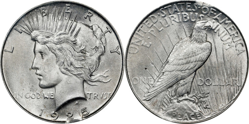 1925 Peace Silver Dollar. 1% Clipped Planchet. MS-63 (PCGS).

Estimate: $200