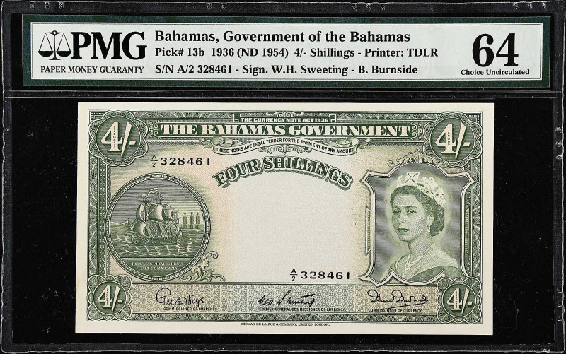 BAHAMAS. Government of the Bahamas. 4 Shillings, ND (1953). P-13b. PMG Choice Un...