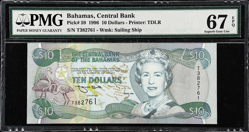 BAHAMAS. Central Bank of the Bahamas. 10 Dollars, 1996. P-59. PMG Superb Gem Unc...