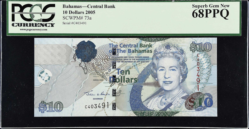 BAHAMAS. Central Bank of the Bahamas. 10 Dollars, 2005. P-73a. PCGS Currency Sup...