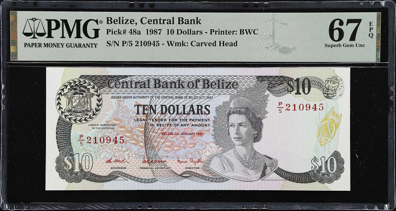 BELIZE. Central Bank of Belize. 10 Dollars, 1987. P-48a. PMG Superb Gem Uncircul...