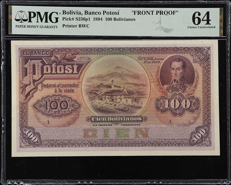 BOLIVIA. Banco Potosi. 100 Bolivianos, 1894. P-S236p1. Front Proof. PMG Choice U...