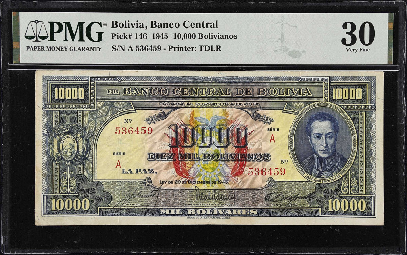 BOLIVIA. Banco Central de Bolivia. 10,000 Bolivianos, 1945. P-146. PMG Very Fine...