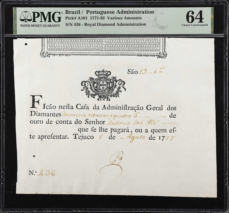 BRAZIL. Portuguese Administration. Various Amounts, 1777. P-A101. PMG Choice Unc...