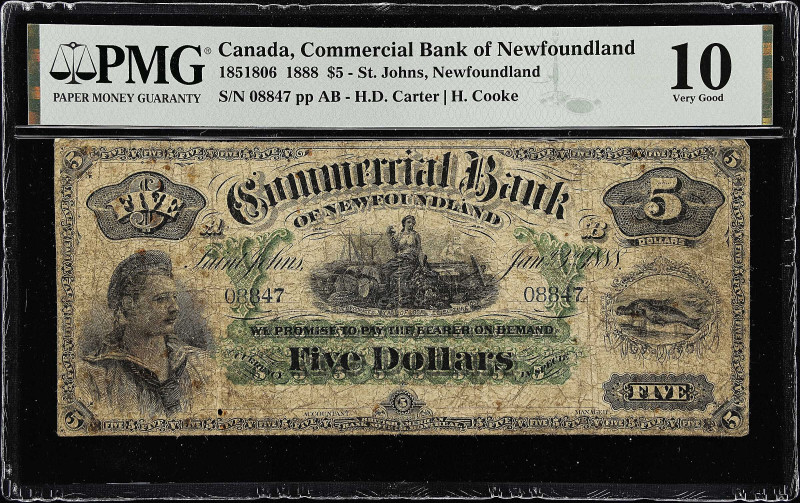 CANADA. Commercial Bank of Newfoundland. 5 Dollars, 1888. P-CH #185-18-06. PMG V...