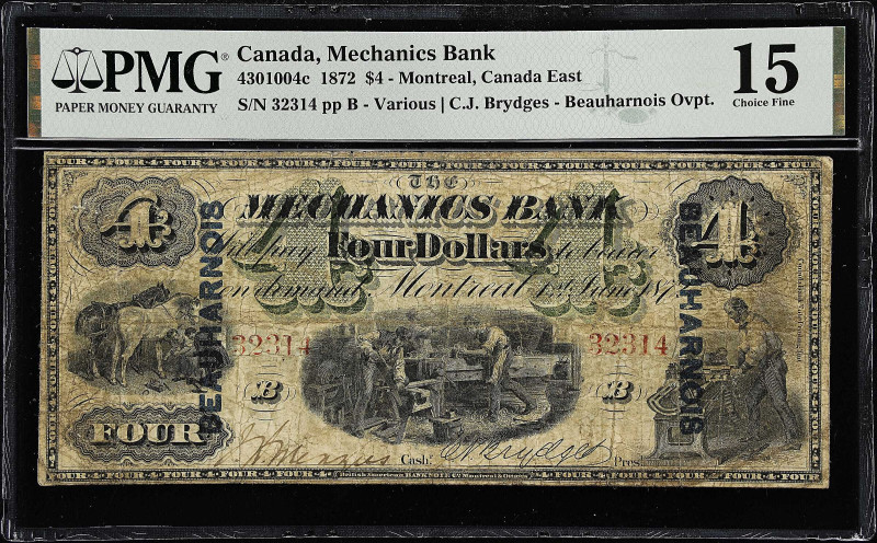 CANADA. Mechanics Bank. 4 Dollars, 1872. P-CH #430-10-04c. PMG Choice Fine 15.
...