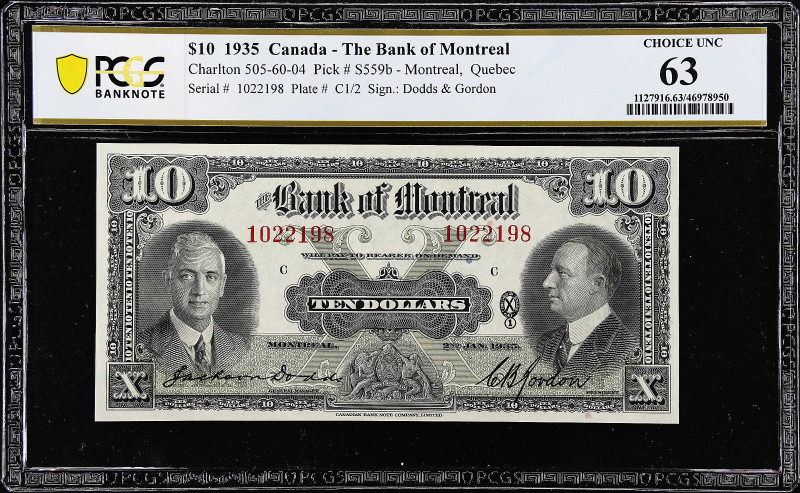 CANADA. Bank of Montreal. 10 Dollars, 1935. CH #505-60-04. PCGS Banknote Choice ...