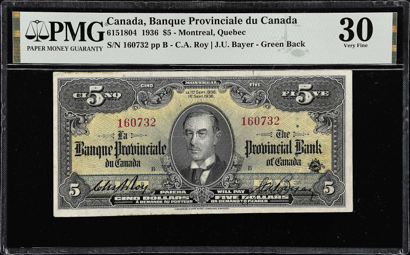 CANADA. Banque Provinciale du Canada. 5 Dollars, 1936. CH #615-18-04. PMG Very F...