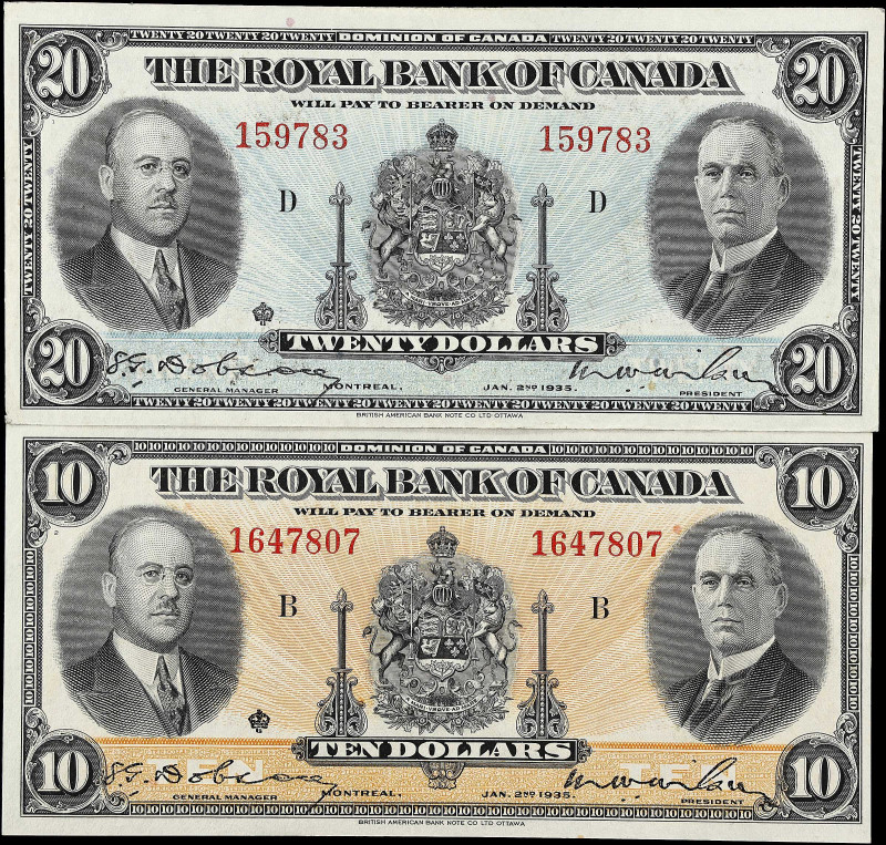 CANADA. Lot of (2). Royal Bank of Canada. 10 & 20 Dollars, 1935. CH# 630-18-04a ...