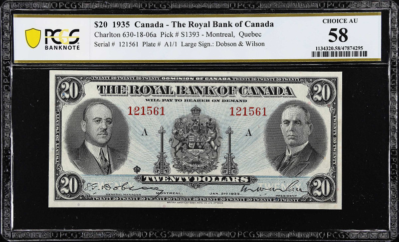 CANADA. Royal Bank of Canada. 20 Dollars, 1935. CH# 630-18-06a. PCGS Banknote Ch...