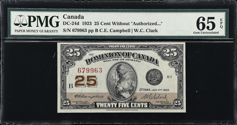 CANADA. Dominion Of Canada. 25 Cents, 1923. DC-24d. PMG Gem Uncirculated 65 EPQ....