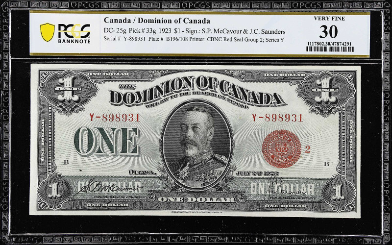 CANADA. Dominion of Canada. 1 Dollar, 1923. DC-25g. PCGS Banknote Very Fine 30....