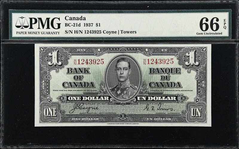 CANADA. Bank of Canada. 1 Dollar, 1937. BC-21d. PMG Gem Uncirculated 66 EPQ.
Co...