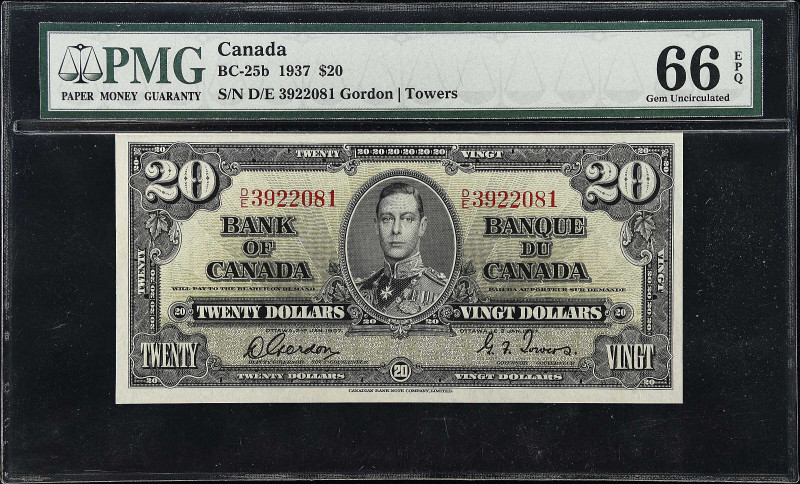 CANADA. Bank of Canada. 20 Dollars, 1937. BC-25b. PMG Gem Uncirculated 66 EPQ.
...