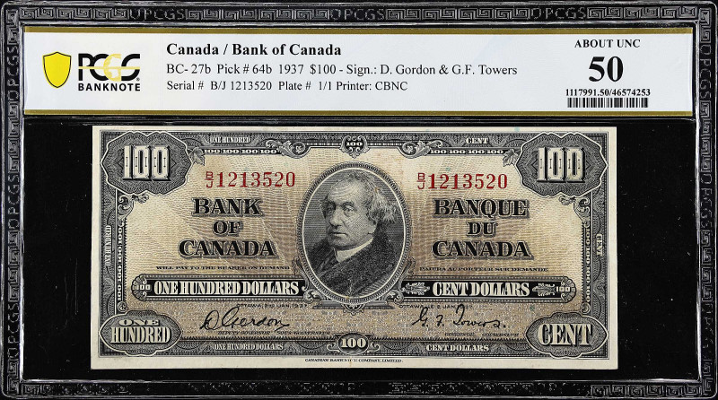 CANADA. Bank of Canada. 100 Dollars, 1937. BC-27b. PCGS Banknote About Uncircula...