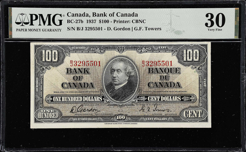 CANADA. Bank of Canada. 100 Dollars, 1937. P-BC-27b. PMG Very Fine 30.
From The...