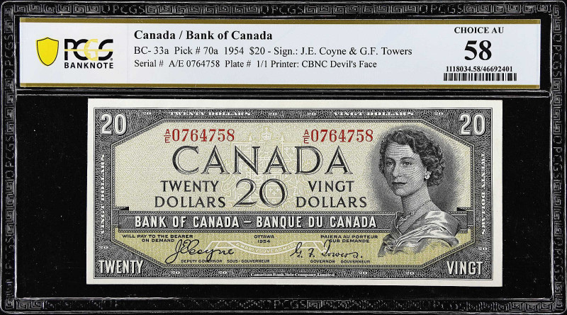 CANADA. Bank of Canada. 20 Dollars, 1954. BC-33a. PCGS Banknote Choice About Unc...