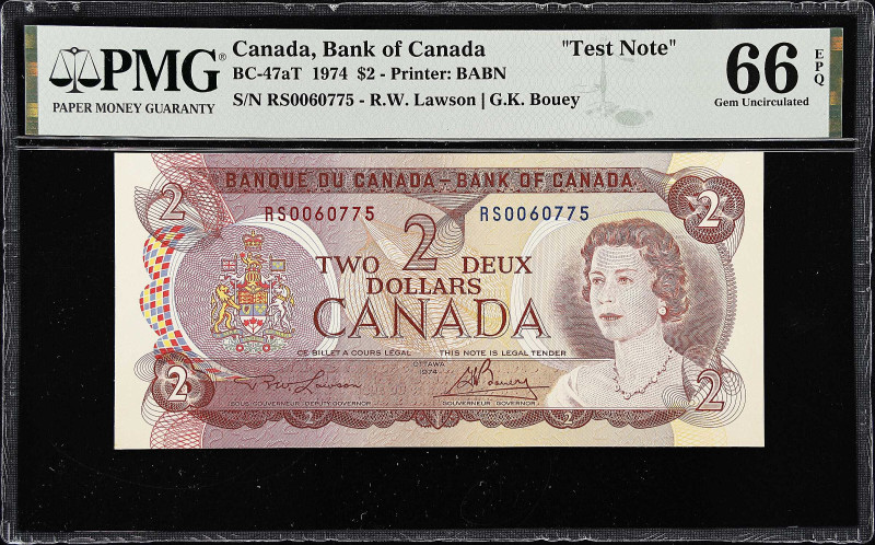 CANADA. Bank of Canada. 2 Dollars, 1974. BC-47aT. Test Note. PMG Gem Uncirculate...