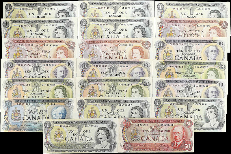 CANADA. Lot of (20). Bank of Canada. 1, 2, 5, 10, 20 & 50 Dollars, 1969-75. P-Va...