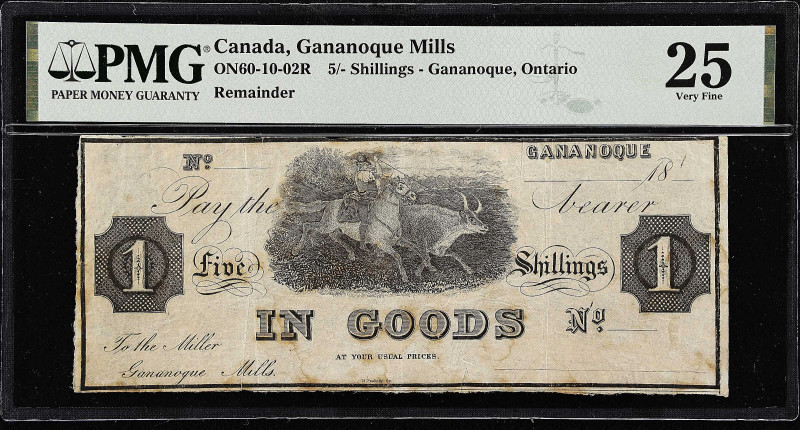 CANADA. Gananoque Mills. 5 Shillings, 18xx. P-Unlisted. ON60-10-02R. Remainder. ...