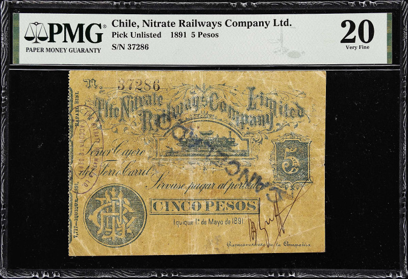 CHILE. Nitrate Railways Company Limited. 5 Pesos, 1891. P-Unlisted. PMG Very Fin...