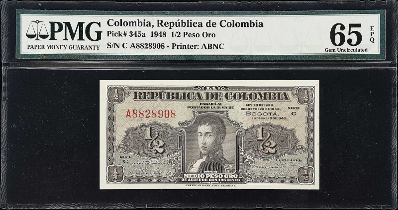 COLOMBIA. Lot of (2). Republica de Colombia. 1/2 Peso Oro, 1948. P-345a & 345s. ...