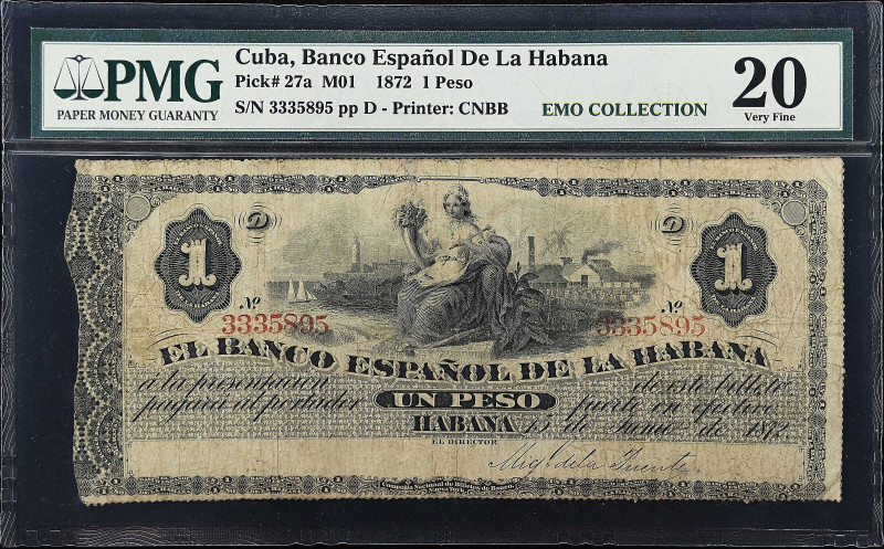 CUBA. Banco Espanol de la Habana. 1 Peso, 1872. P-27a. PMG Very Fine 20.
PMG co...