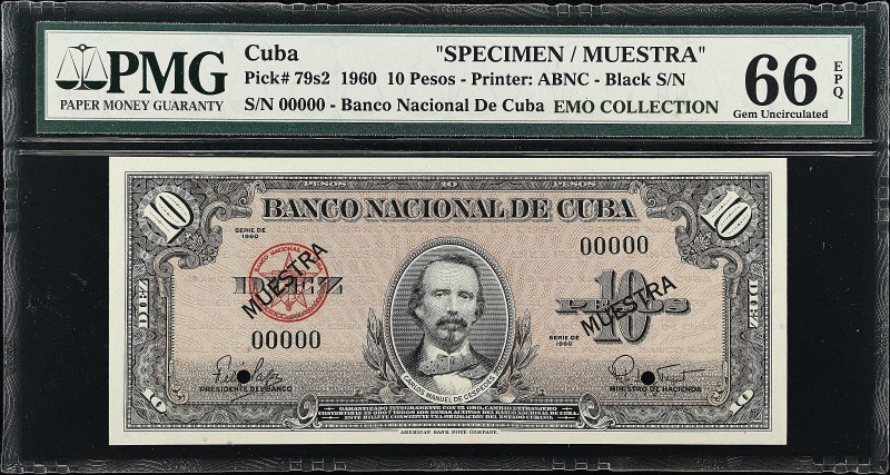 CUBA. Banco Nacional de Cuba. 10 Pesos, 1960. P-79s2. Specimen. PMG Gem Uncircul...