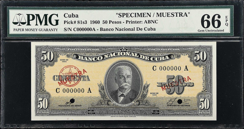 CUBA. Banco Nacional de Cuba. 50 Pesos, 1960. P-81s3. Specimen. PMG Gem Uncircul...