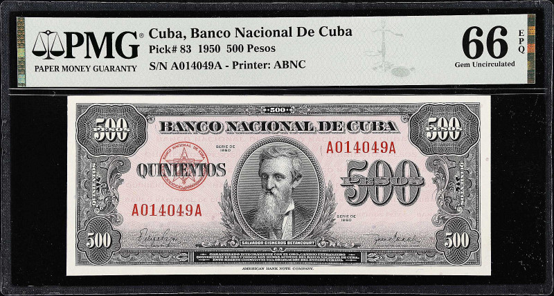 CUBA. Banco Nacional de Cuba. 500 Pesos, 1950. P-83. PMG Gem Uncirculated 66 EPQ...