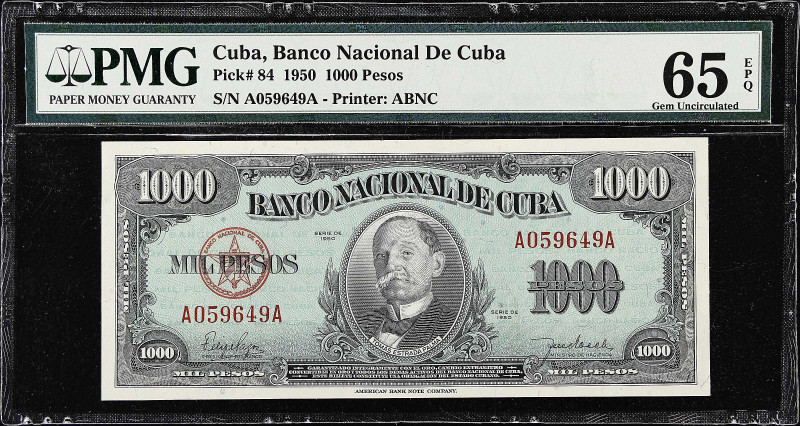 CUBA. Banco Nacional de Cuba. 1000 Pesos, 1950. P-84. PMG Gem Uncirculated 65 EP...