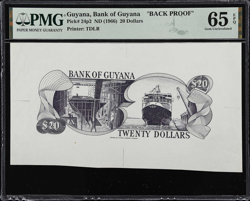 GUYANA. Bank of Guyana. 20 Dollars, ND (1966). P-24p2. Back Proof. PMG Gem Uncir...