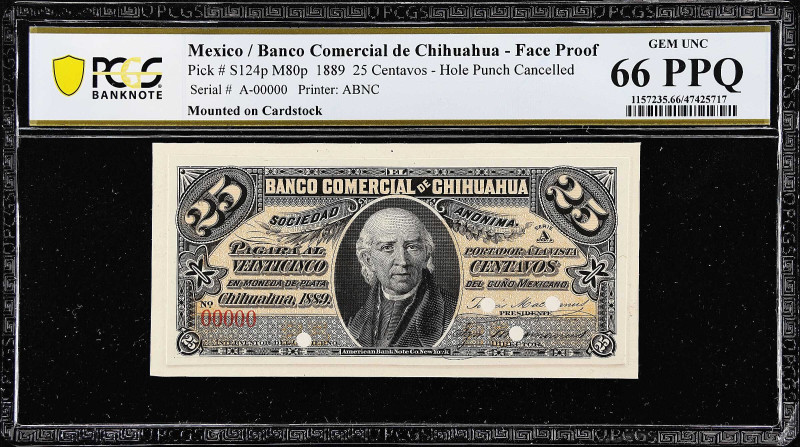 MEXICO. Banco Comercial de Chihuahua. 25 Centavos, 1889. P-S124p. M80p. Face Pro...