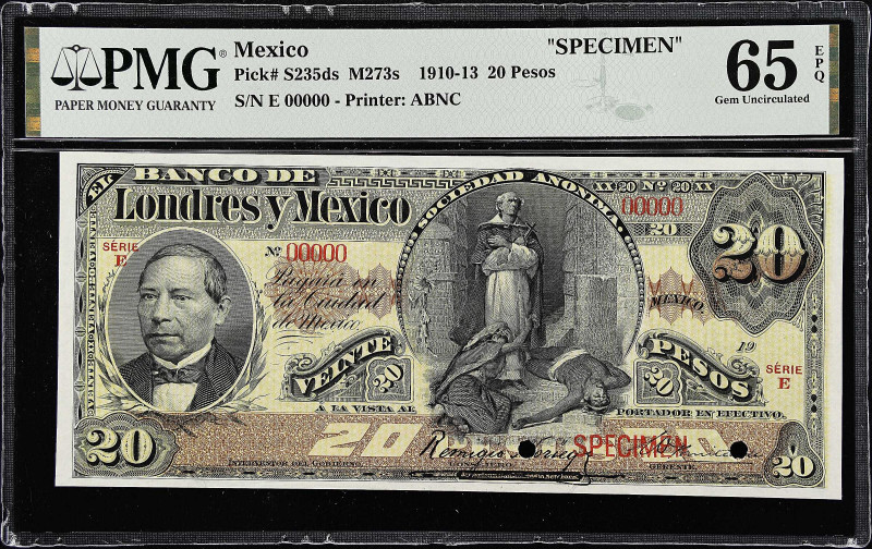 MEXICO. Banco de Londres y Mexico. 20 Pesos, 1910-13. P-S235ds. M273s. Specimen....