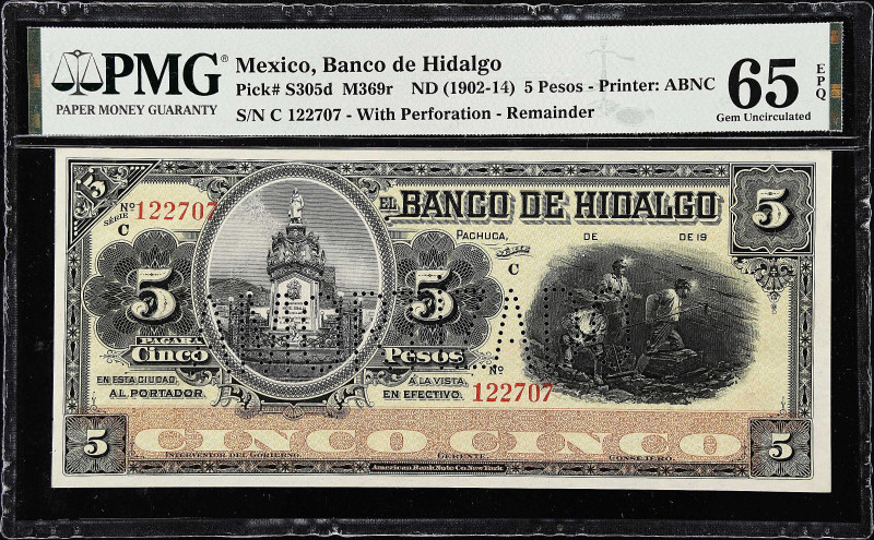 MEXICO. Banco de Hidalgo. 5 Pesos, ND (1902-14). P-S305d. M369r. Remainder. PMG ...