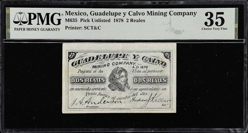 MEXICO. Guadelupe y Calvo Mining Company. 2 Reales, 1878. P-Unlisted. M635. PMG ...