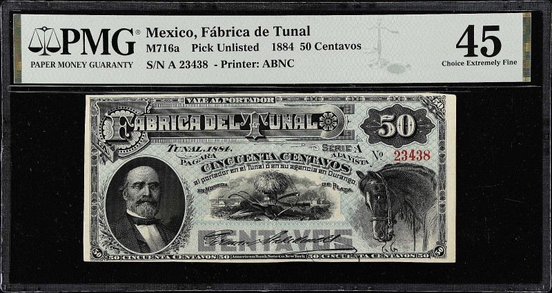 MEXICO. Fabrica del Tunal. 50 Centavos, 1884. P-Unlisted. M716a. PMG Choice Extr...