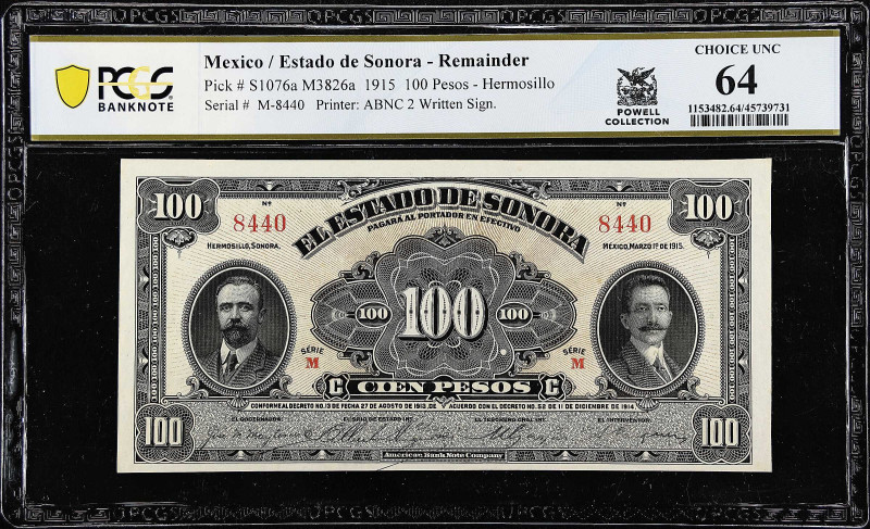 MEXICO. Estado de Sonora. 100 Pesos, 1915. P-S1076a. M3826a. Remainder. PCGS Ban...