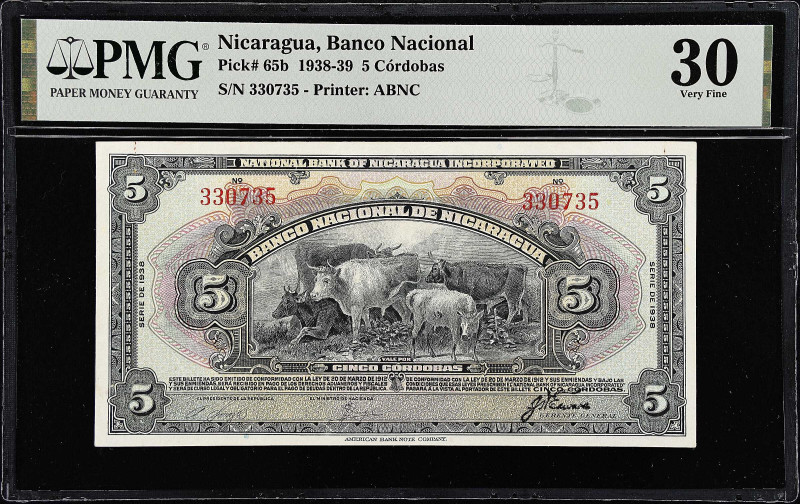 NICARAGUA. Banco Nacional de Nicaragua. 5 Cordobas, 1938. P-65b. PMG Very Fine 3...