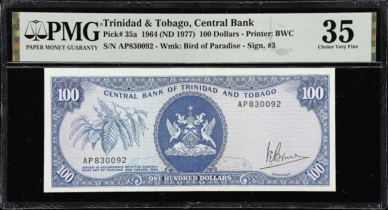 TRINIDAD & TOBAGO. Central Bank of Trinidad and Tobago. 100 Dollars, 1964 (ND 19...