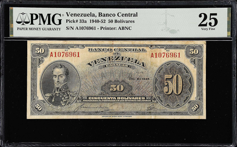 VENEZUELA. Banco Central de Venezuela. 50 Bolivares, 1945. P-33a. PMG Very Fine ...