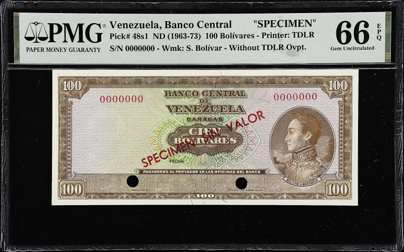 VENEZUELA. Banco Central de Venezuela. 100 Bolivares, ND (1963-73). P-48s1. Spec...