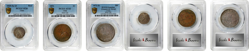 CHILE. Trio of Minors (3 Pieces), 1845-72. All PCGS Certified.
1) Real, 1845-So...